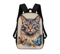 sinyumoney Mochila Escolar Para Niños 17inch Mochila Escolar Para Niños Cat with Butterfly Aesthet Mochila Escolar Informal De Moda Mochilas De Viaje Con Estampado 3D Divertidas Y Geniales