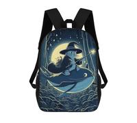 sinyumoney Mochila Escolar Para Niños 17inch Mochila Escolar Para Niños Cat Wizard Riding Whale in Forest Mochila Escolar Informal De Moda Mochilas De Viaje Con Estampado 3D Divertidas Y Geniales