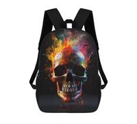 sinyumoney Mochila Escolar Para Niños 17inch Mochila Escolar Para Niños Colorful Neon Skull Mochila Escolar Informal De Moda Mochilas De Viaje Con Estampado 3D Divertidas Y Geniales
