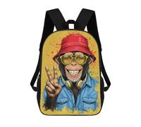 sinyumoney Mochila Escolar Para Niños 17inch Mochila Escolar Para Niños Cool Monkey with Peace Sign Mochila Escolar Informal De Moda Mochilas De Viaje Con Estampado 3D Divertidas Y Geniales