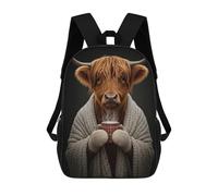 sinyumoney Mochila Escolar Para Niños 17inch Mochila Escolar Para Niños Cozy Highland Cow with Hot Drink Mochila Escolar Informal De Moda Mochilas De Viaje Con Estampado 3D Divertidas Y Geniales