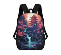 sinyumoney Mochila Escolar Para Niños 17inch Mochila Escolar Para Niños Japanese Temple Waterfall Mochila Escolar Informal De Moda Mochilas De Viaje Con Estampado 3D Divertidas Y Geniales