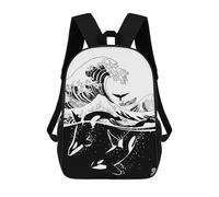 sinyumoney Mochila Escolar Para Niños 17inch Mochila Escolar Para Niños Japanese Wave with Killer Mochila Escolar Informal De Moda Mochilas De Viaje Con Estampado 3D Divertidas Y Geniales