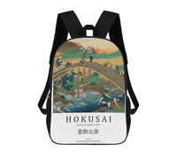 sinyumoney Mochila Escolar Para Niños 17inch Mochila Escolar Para Niños Katsushika Hokusai Bridge Print Mochila Escolar Informal De Moda Mochilas De Viaje Con Estampado 3D Divertidas Y Geniales