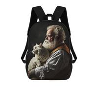 sinyumoney Mochila Escolar Para Niños 17inch Mochila Escolar Para Niños Old Man With His Cat Mochila Escolar Informal De Moda Mochilas De Viaje Con Estampado 3D Divertidas Y Geniales