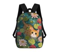 sinyumoney Mochila Escolar Para Niños 17inch Mochila Escolar Para Niños Orange Cat Swim in Lily Pond Mochila Escolar Informal De Moda Mochilas De Viaje Con Estampado 3D Divertidas Y Geniales