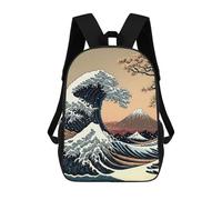 sinyumoney Mochila Escolar Para Niños 17inch Mochila Escolar Para Niños Sea Wave Japanese Art 2 Mochila Escolar Informal De Moda Mochilas De Viaje Con Estampado 3D Divertidas Y Geniales