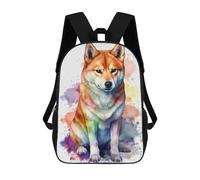 sinyumoney Mochila Escolar Para Niños 17inch Mochila Escolar Para Niños Shiba Inu Watercolor Dog Mochila Escolar Informal De Moda Mochilas De Viaje Con Estampado 3D Divertidas Y Geniales