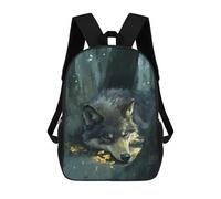 sinyumoney Mochila Escolar Para Niños 17inch Mochila Escolar Para Niños Sleeping Wolf in Forest Mochila Escolar Informal De Moda Mochilas De Viaje Con Estampado 3D Divertidas Y Geniales