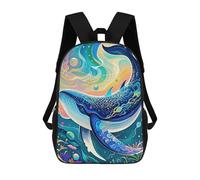 sinyumoney Mochila Escolar Para Niños 17inch Mochila Escolar Para Niños Whale in Colorful Abstract Ocean Mochila Escolar Informal De Moda Mochilas De Viaje Con Estampado 3D Divertidas Y Geniales