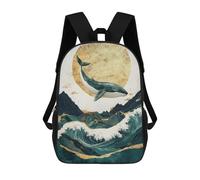 sinyumoney Mochila Escolar Para Niños 17inch Mochila Escolar Para Niños Whale Leaping Over Waves Mochila Escolar Informal De Moda Mochilas De Viaje Con Estampado 3D Divertidas Y Geniales