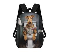 sinyumoney Mochila Escolar Para Niños Airedale Terrier on Toilet Mochilas Para Libros Mochila Informal De Viaje Con Impresión 3D Para Niños Y Niñas Mochila De Gran Capacidad 17inch