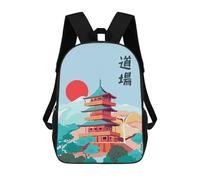 Sinyumoney Mochila escolar para niños Angry Panda Mochila Casual para Viajes, Impreso en 3D, para niños y niñas, Gran capacidad, Dojo Japan, 17"