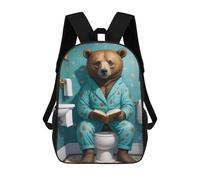 sinyumoney Mochila Escolar Para Niños Bear Reading Book on Toilet Mochilas Para Libros Mochila Informal De Viaje Con Impresión 3D Para Niños Y Niñas Mochila De Gran Capacidad 17inch