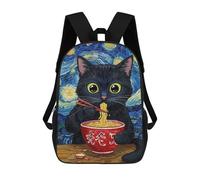 sinyumoney Mochila Escolar Para Niños Black Cat Eating Ramen Style Mochilas Para Libros Mochila Informal De Viaje Con Impresión 3D Para Niños Y Niñas Mochila De Gran Capacidad 17inch