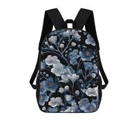 sinyumoney Mochila Escolar Para Niños Blue And White Floral Pattern on Black Mochilas Para Libros Mochila Informal De Viaje Con Impresión 3D Para Niños Y Niñas Mochila De Gran Capacidad 17inch