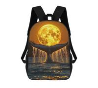 sinyumoney Mochila Escolar Para Niños Blue Whale Tail Moon Humpback Whale Mochilas Para Libros Mochila Informal De Viaje Con Impresión 3D Para Niños Y Niñas Mochila De Gran Capacidad 17inch