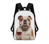 sinyumoney Mochila Escolar Para Niños Bulldog with Wine Glass Mochilas Para Libros Mochila Informal De Viaje Con Impresión 3D Para Niños Y Niñas Mochila De Gran Capacidad 17inch
