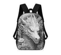 Sinyumoney Mochila escolar para niños Cat Close Up Mochila Casual para Viajes, Impreso en 3D, para niños y niñas, gran capacidad, Dragón negro y blanco, 17"