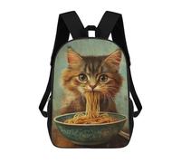 sinyumoney Mochila Escolar Para Niños Cat Eating Noodles from A Bowl Mochilas Para Libros Mochila Informal De Viaje Con Impresión 3D Para Niños Y Niñas Mochila De Gran Capacidad 17inch