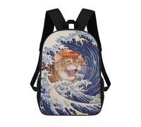 sinyumoney Mochila Escolar Para Niños Cat in Great Wave Mochila De Moda Para Adolescentes Mochila Informal Para Niños Y Niñas Mochila Escolar Con Impresión 3D 17inch