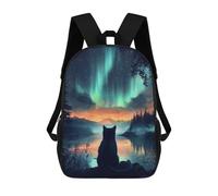 sinyumoney Mochila Escolar Para Niños Cat Under Aurora Borealis Northern Lights Mochilas Para Libros Mochila Informal De Viaje Con Impresión 3D Para Niños Y Niñas Mochila De Gran Capacidad 17inch