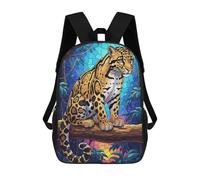 sinyumoney Mochila Escolar Para Niños Clouded Leopard in Jungle Stained Glass Mochilas Para Libros Mochila Informal De Viaje Con Impresión 3D Para Niños Y Niñas Mochila De Gran Capacidad 17inch
