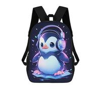 sinyumoney Mochila Escolar Para Niños Cold Penguin Headphones Mochila De Moda Para Adolescentes Mochila Informal Para Niños Y Niñas Mochila Escolar Con Impresión 3D 17inch
