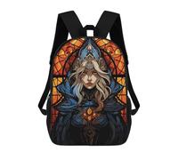 sinyumoney mochila escolar para niños cósmica celestial leopardo mochila casual para viajes, impresión 3D, para niños y niñas, gran capacidad, Sorceress Stained Glass, 17"