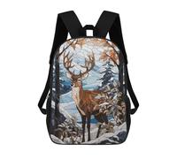 sinyumoney Mochila Escolar Para Niños Deer Snowy Stained Glass Mochilas Para Libros Mochila Informal De Viaje Con Impresión 3D Para Niños Y Niñas Mochila De Gran Capacidad 17inch