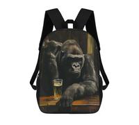 sinyumoney Mochila Escolar Para Niños Drinking Gorilla Mochilas Para Libros Mochila Informal De Viaje Con Impresión 3D Para Niños Y Niñas Mochila De Gran Capacidad 17inch