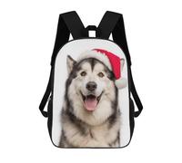 sinyumoney Mochila Escolar Para Niños Festive Alaskan Malamute with Santa Hat Mochilas Para Libros Mochila Informal De Viaje Con Impresión 3D Para Niños Y Niñas Mochila De Gran Capacidad 17inch