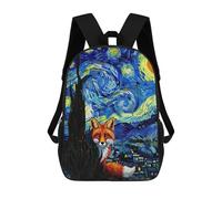 sinyumoney Mochila Escolar Para Niños Fox in Starry Night Style Mochila De Moda Para Adolescentes Mochila Informal Para Niños Y Niñas Mochila Escolar Con Impresión 3D 17inch