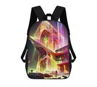 sinyumoney Mochila Escolar Para Niños Futuristic Alien Cityscape Mochilas Para Libros Mochila Informal De Viaje Con Impresión 3D Para Niños Y Niñas Mochila De Gran Capacidad 17inch