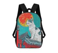 Sinyumoney Mochila Escolar Para Niños Gato Japan Mochila Escolar Para Niños, Estilo Casual Y Tendencia, Impreso En 3D, Divertido Y Original, White Cat Japan, 17"