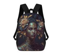 sinyumoney Mochila Escolar Para Niños Golden Floral Fantasy Portrait Mochilas Para Libros Mochila Informal De Viaje Con Impresión 3D Para Niños Y Niñas Mochila De Gran Capacidad 17inch