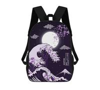 sinyumoney Mochila Escolar Para Niños Great Wave Purple Night Mochilas Para Libros Mochila Informal De Viaje Con Impresión 3D Para Niños Y Niñas Mochila De Gran Capacidad 17inch
