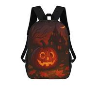 sinyumoney Mochila Escolar Para Niños Halloween Pumpkin with Haunted House Mochilas Para Libros Mochila Informal De Viaje Con Impresión 3D Para Niños Y Niñas Mochila De Gran Capacidad 17inch