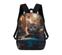 Sinyumoney - Mochila escolar para niños impresa en 3D, ideal para viajes y libros, Cute Cat In A Go Cart, 17"