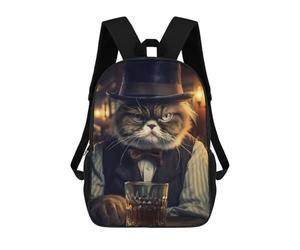 Sinyumoney - Mochila escolar para niños impresa en 3D, ideal para viajes y libros, Gentleman Grumpy Cat, 17"