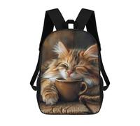 sinyumoney Mochila escolar para niños impreso 3D boho minimalista floral art mochila deportiva para niños y niñas, mochila de moda, Calico Cat Coffee Morning, 17"