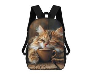 sinyumoney Mochila escolar para niños impreso 3D boho minimalista floral art mochila deportiva para niños y niñas, mochila de moda, Calico Cat Coffee Morning, 17"