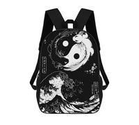 sinyumoney mochila escolar para niños impreso 3D natural japonés árbol mochilas, mochilas de viaje casuales, mochila de día grande para niños, Yin And Yang Axolotl Wave, 17"