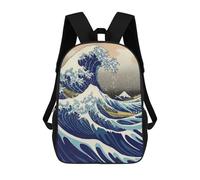 sinyumoney mochila escolar para niños impreso 3D natural japonés árbol mochilas, mochilas de viaje casuales, mochila de día grande para niños, Original Full Great Wave, 17"