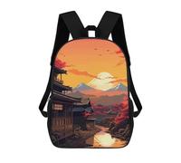 sinyumoney mochila escolar para niños impreso 3D natural japonés árbol mochilas, mochilas de viaje casuales, mochila de día grande para niños, Pueblo japonés, 17"