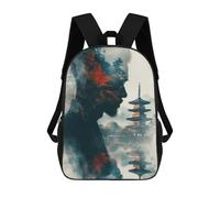 sinyumoney mochila escolar para niños impreso 3D natural japonés árbol mochilas, mochilas de viaje casuales, mochila de día grande para niños, Japanese Pagoda Doble Exposición, 17"