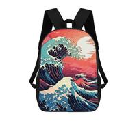 sinyumoney mochila escolar para niños impreso 3D natural japonés árbol mochilas, mochilas de viaje casuales, mochila de día grande para niños, The Great Wave Retro, 17"