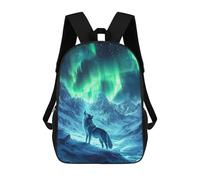 sinyumoney Mochila escolar para niños impresos en 3D oscuro Raven in Forest Mochila deportiva para niños y niñas, mochila de moda, Wolf Under Aurora Borealis, 17"
