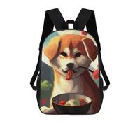 sinyumoney Mochila escolar para niños impresos en 3D Pink Flowers Girls Mochila deportiva para niños y niñas, mochila de moda, Dog Eating, 17"