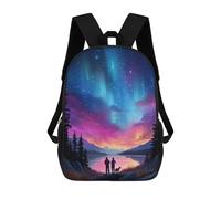 sinyumoney Mochila escolar para niños impresos en 3D Pink Flowers Girls Mochila deportiva para niños y niñas, mochila de moda, Rainbow Aurora Over Lake, 17"